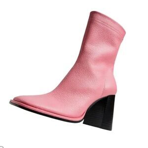 MANGO Heel Leather Ankle Boot in pink 37